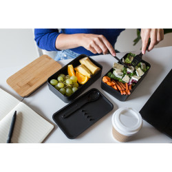 Pudełka śniadaniowe 2 w 1 2x500 ml bambusowe wieczko sztućce | Tijani