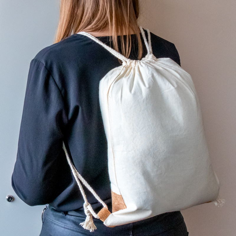 Bawełniany worek ze sznurkiem z korkowym elementem | Rontay