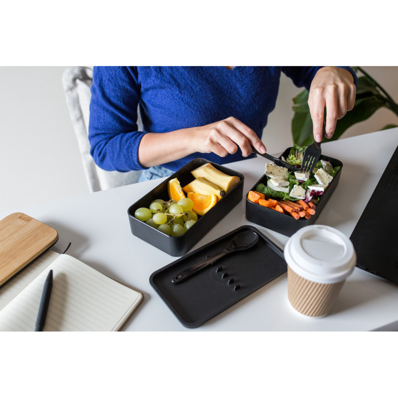 Pudełka śniadaniowe 2 w 1 2x500 ml bambusowe wieczko sztućce | Tijani