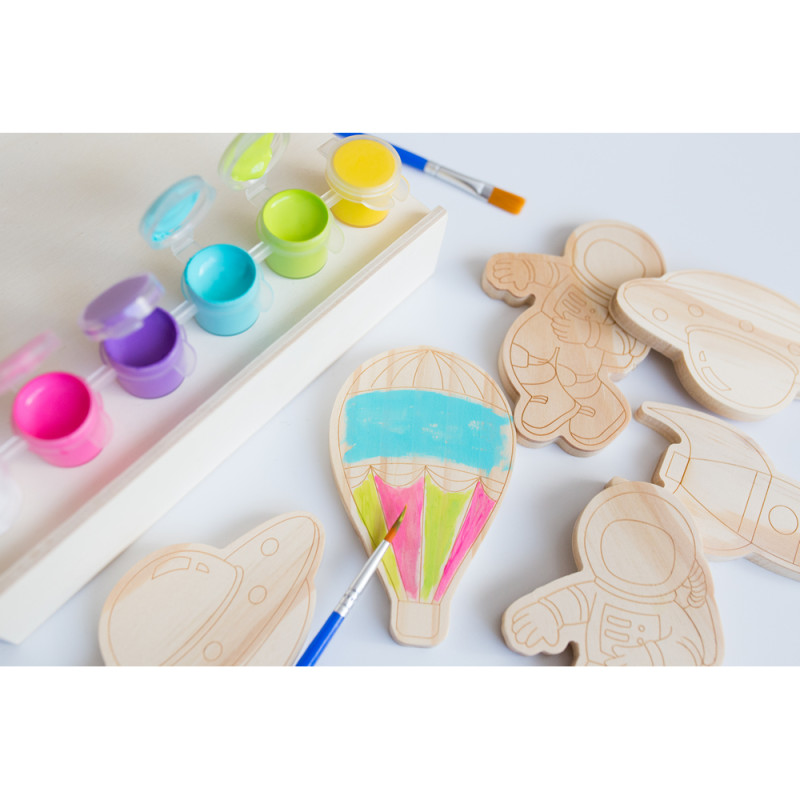 Zestaw drewnianych klocków do malowania farbki i 2 pędzelki | Priya