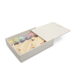 Zestaw drewnianych klocków do malowania farbki i 2 pędzelki | Priya