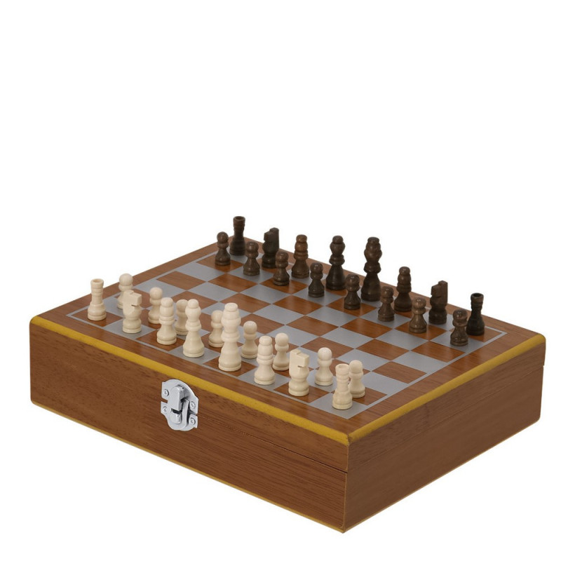 Zestaw upominkowy piersiówka 175 ml kieliszki 30 ml szachy drewniane pudełko podarunkowe