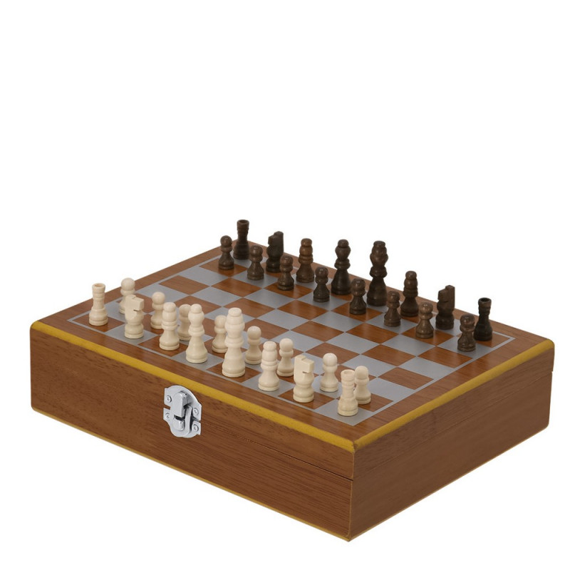 Zestaw upominkowy piersiówka 175 ml kieliszki 30 ml szachy drewniane pudełko podarunkowe