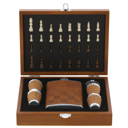 Zestaw upominkowy piersiówka 175 ml kieliszki 30 ml szachy drewniane pudełko podarunkowe