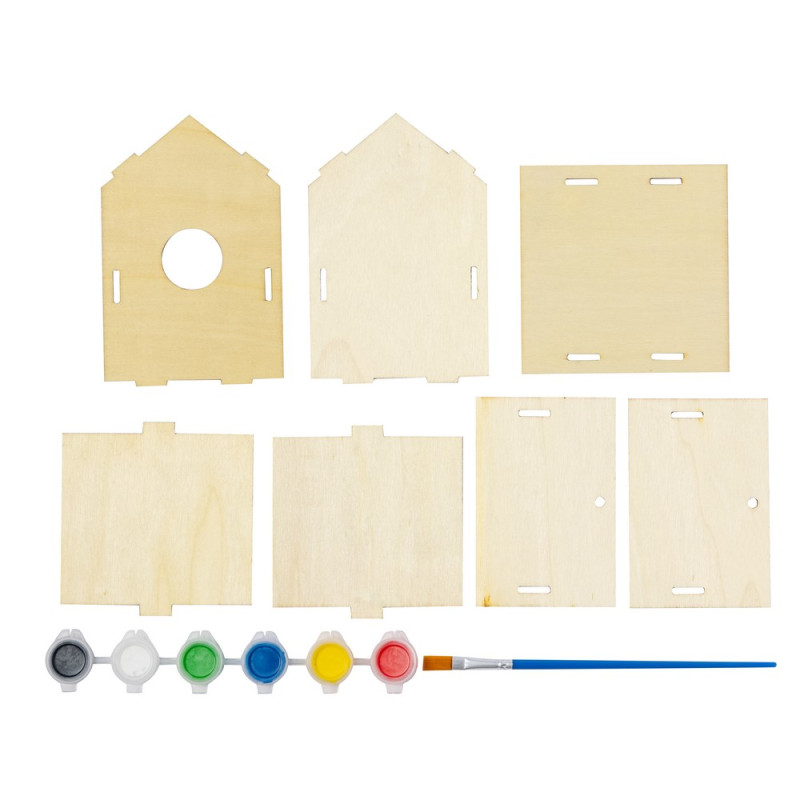 Domek dla ptaków do malowania 6 farbek i pędzelek