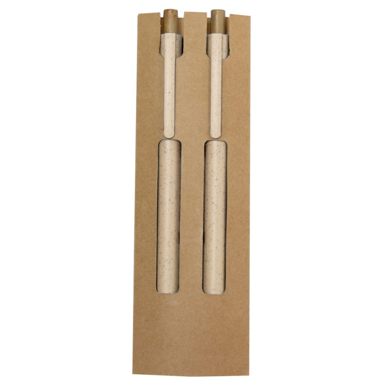 Zestaw piśmienniczy ze słomy pszenicznej długopis i "wieczny" ołówek