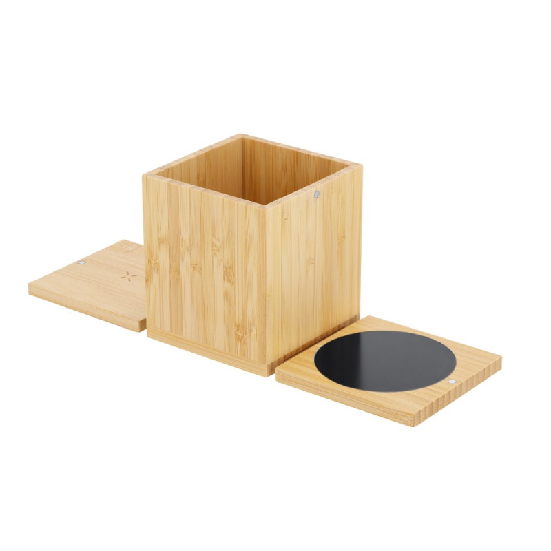 Bambusowa ładowarka bezprzewodowa 15W pojemnik na przybory do pisania podgrzewacz do kubka