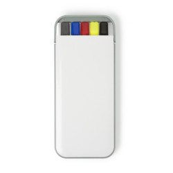 Zestaw piśmienniczy ołówek zakreślacz i długopisy z wkładem w kolorze nakrętki