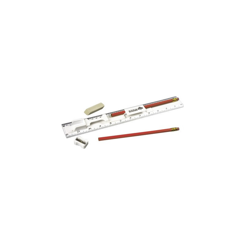 Linijka 2 ołówki temperówka gumka