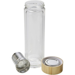 Szklany termos 420 ml posiada sitko zatrzymujące fusy