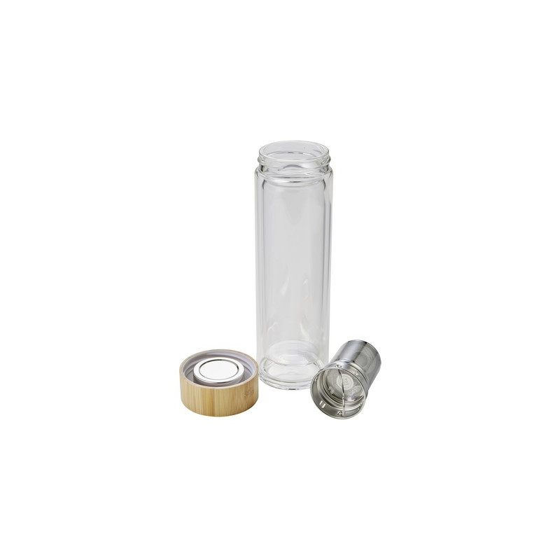 Szklany termos 420 ml posiada sitko zatrzymujące fusy