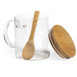 Szklany kubek 420 ml z łyżeczką i wieczkiem