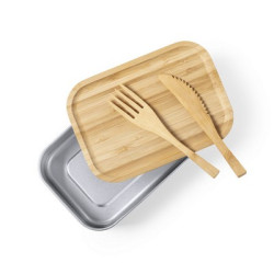 Pudełko śniadaniowe 600 ml bambusowe wieczko sztućce