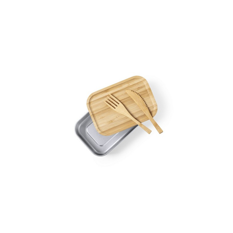 Pudełko śniadaniowe 600 ml bambusowe wieczko sztućce
