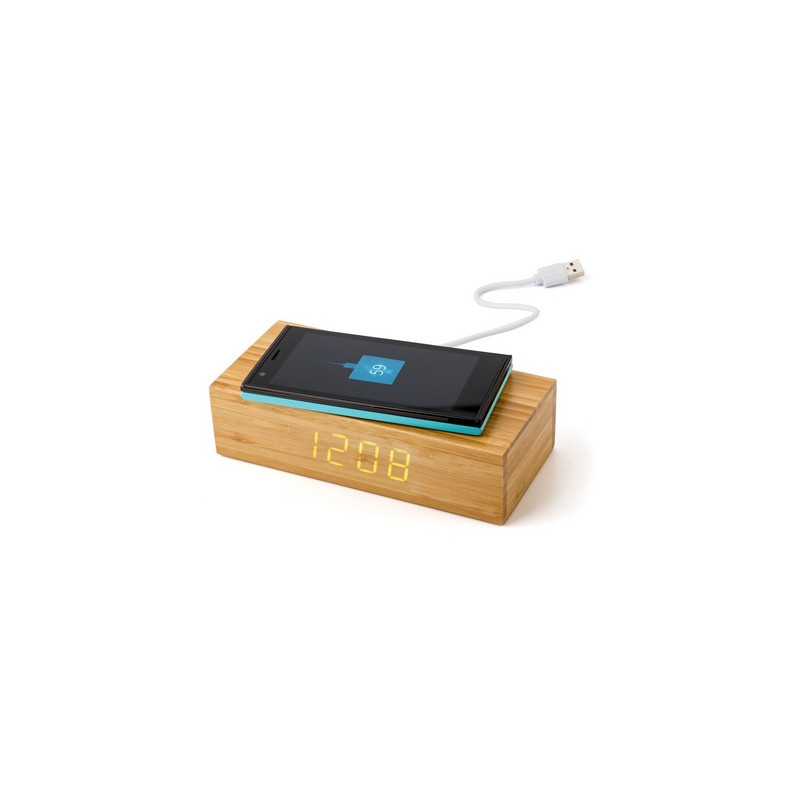 Bambusowa ładowarka bezprzewodowa 5W zegar
