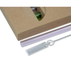 Zestaw szklanych słomek wielokrotnego użytku B'RIGHT 4 szt czyścik z blaszką pod znakowanie w komplecie | Lea