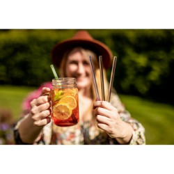 Zestaw szklanych słomek wielokrotnego użytku B'RIGHT 4 szt czyścik z blaszką pod znakowanie w komplecie | Lea