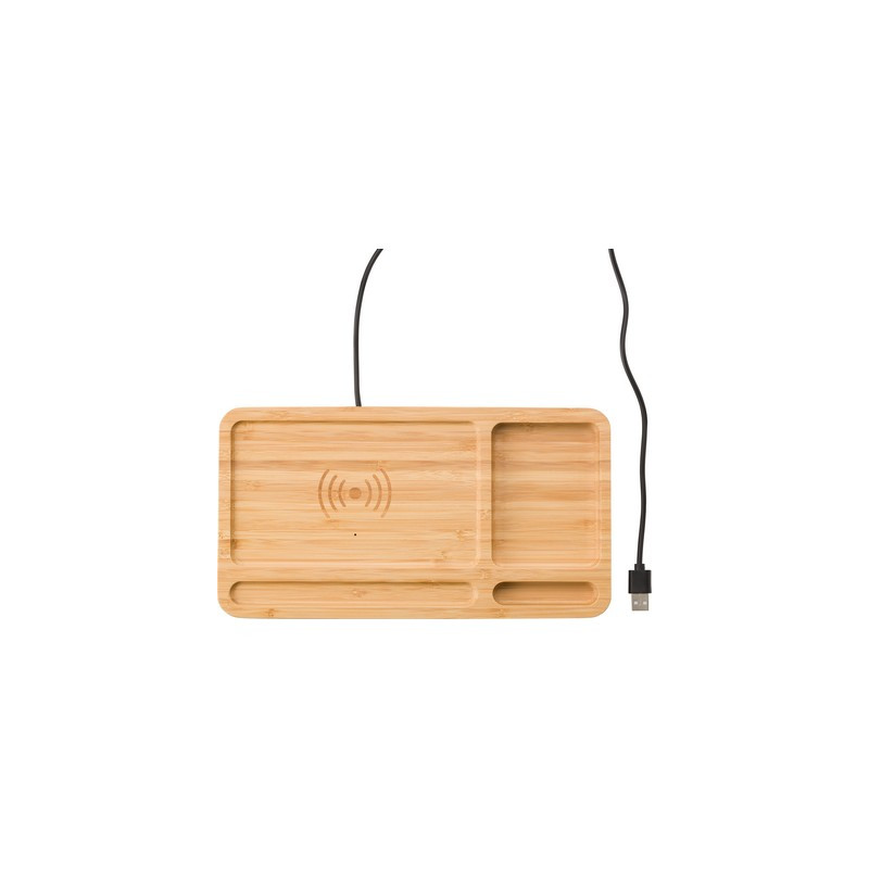 Bambusowy organizer na biurko ładowarka bezprzewodowa 5W
