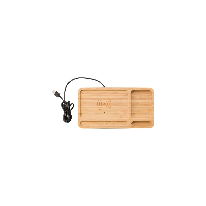 Bambusowy organizer na biurko ładowarka bezprzewodowa 5W