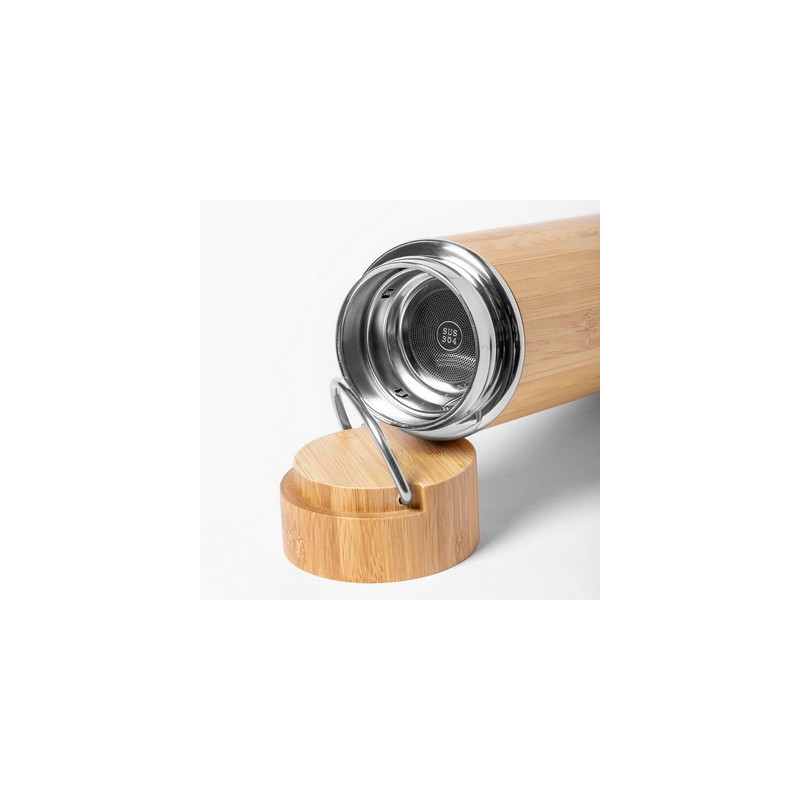 Bambusowy termos 400 ml posiada sitko zatrzymujące fusy