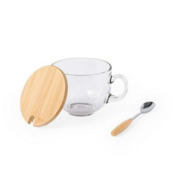 Szklany kubek 420 ml z łyżeczką i wieczkiem