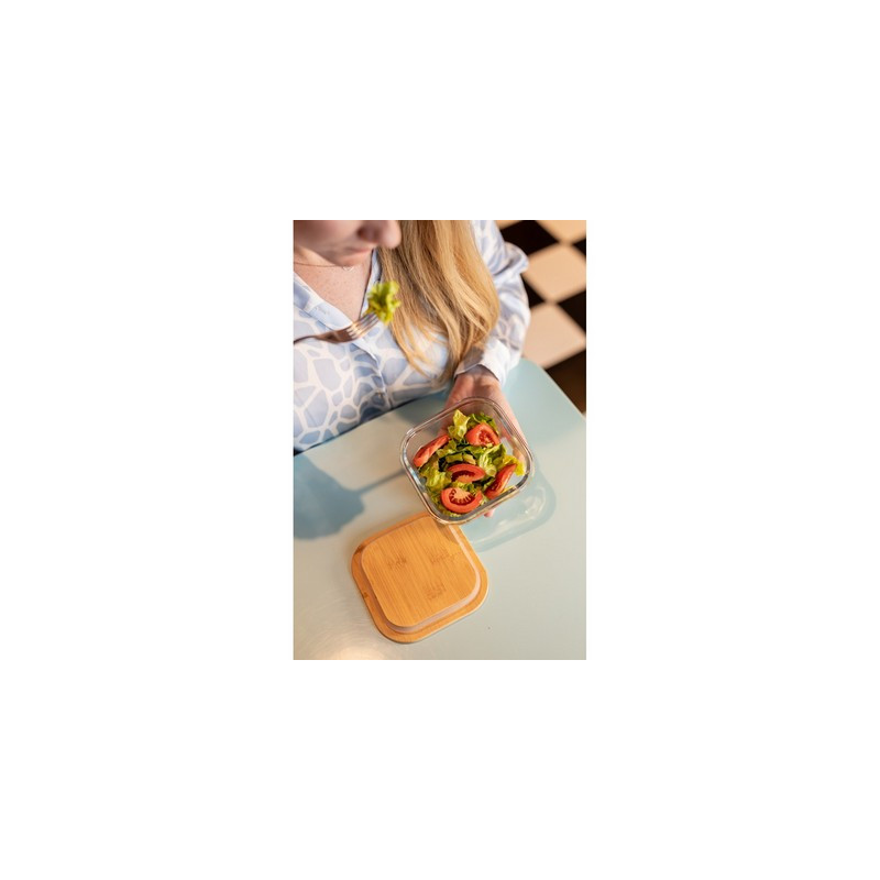 Szklane pudełko śniadaniowe 350 ml bambusowe wieczko | Aaron