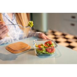 Szklane pudełko śniadaniowe 350 ml bambusowe wieczko | Aaron