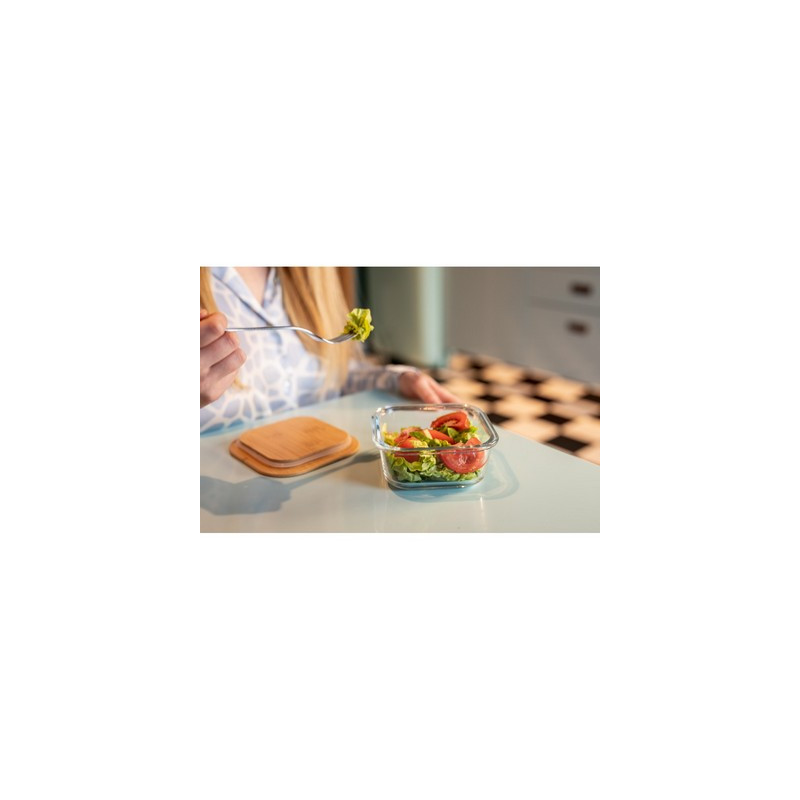 Szklane pudełko śniadaniowe 350 ml bambusowe wieczko | Aaron