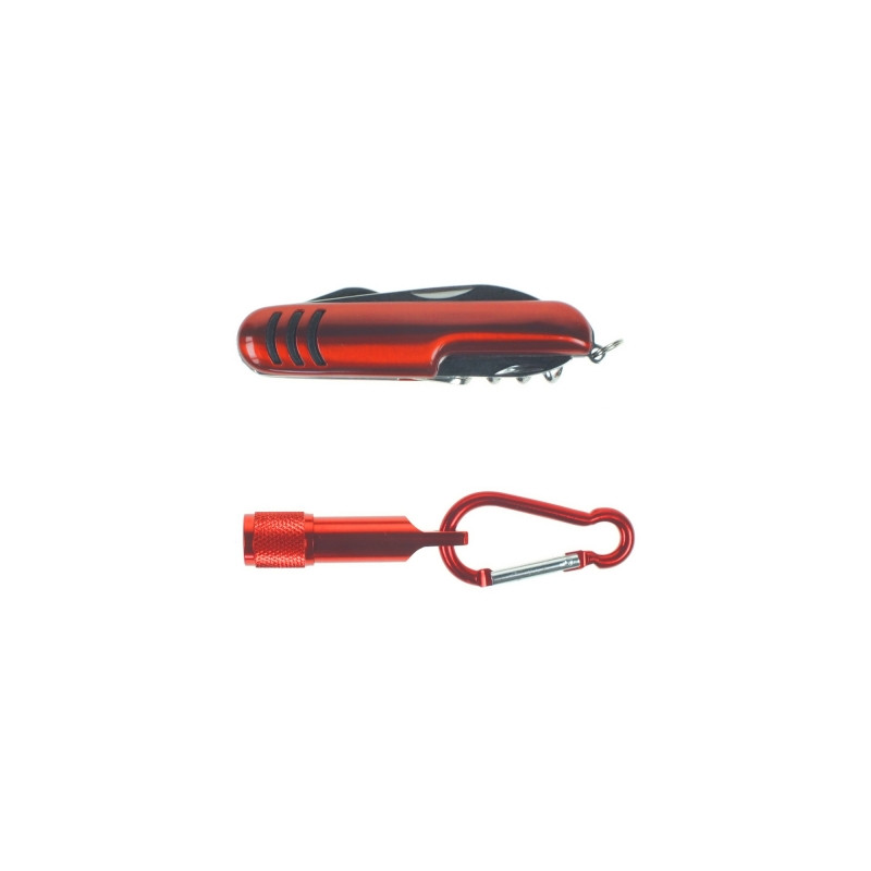 Zestaw narzędzi narzędzie wielofunkcyjne scyzoryk (7 el) latarka 1 LED z karabińczykiem