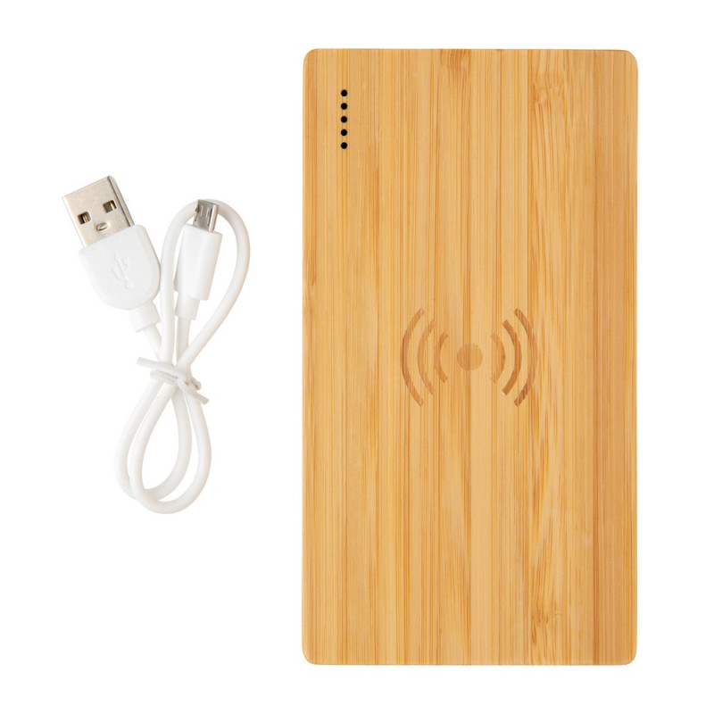 Bambusowy bezprzewodowy power bank 4000 mAh