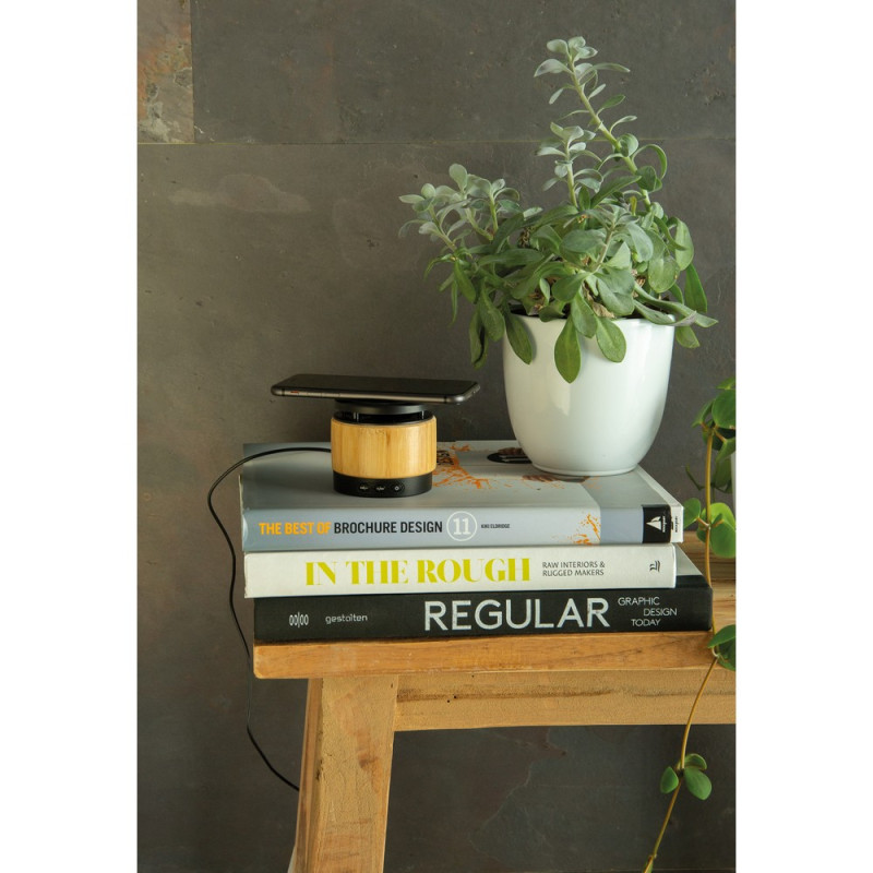 Bambusowy głośnik bezprzewodowy 3W ładowarka bezprzewodowa