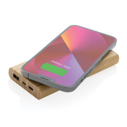 Bambusowy bezprzewodowy power bank 8000 mAh ładowarka bezprzewodowa 5W