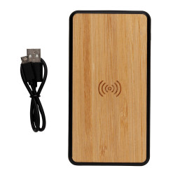 Bambusowy bezprzewodowy power bank 8000 mAh
