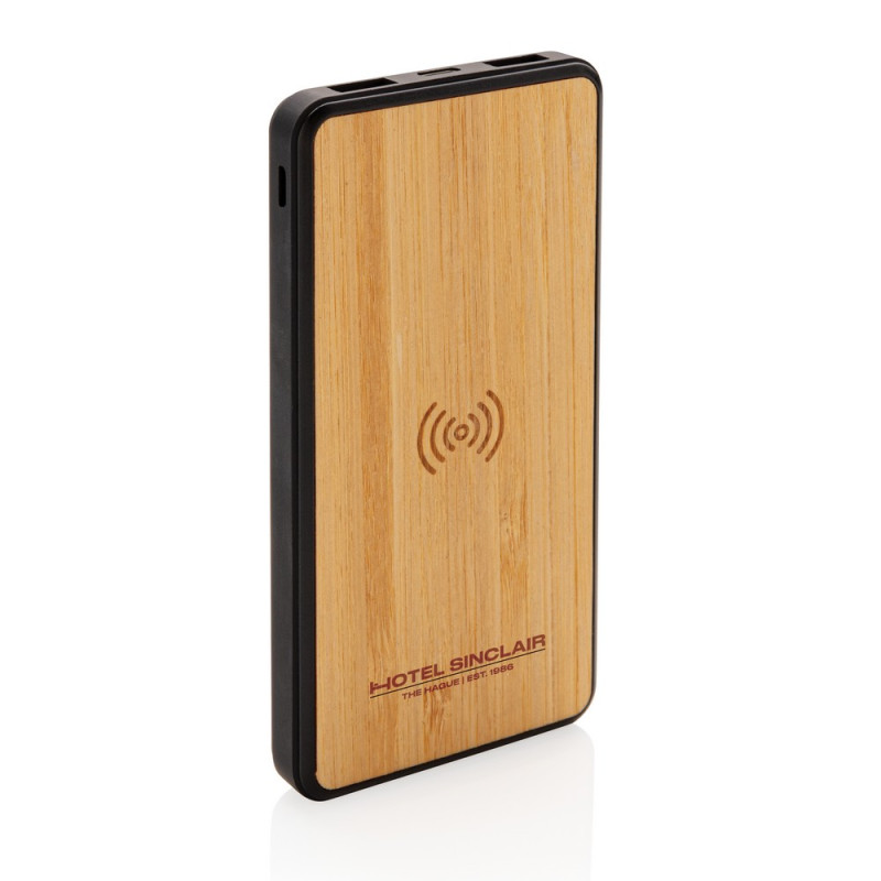 Bambusowy bezprzewodowy power bank 8000 mAh