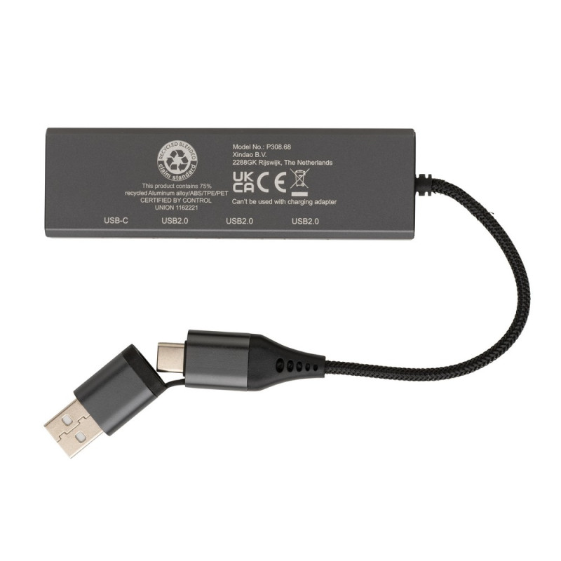 Hub USB 20 z USB C aluminium z recyklingu