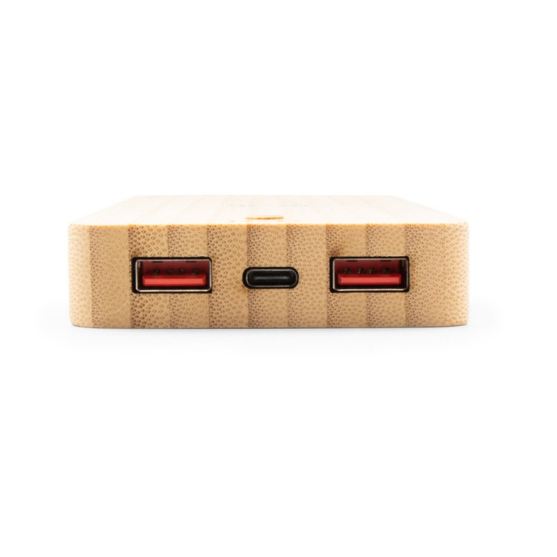 Bambusowy bezprzewodowy power bank 8000 mAh B'RIGHT ładowarka bezprzewodowa 15W | Benson