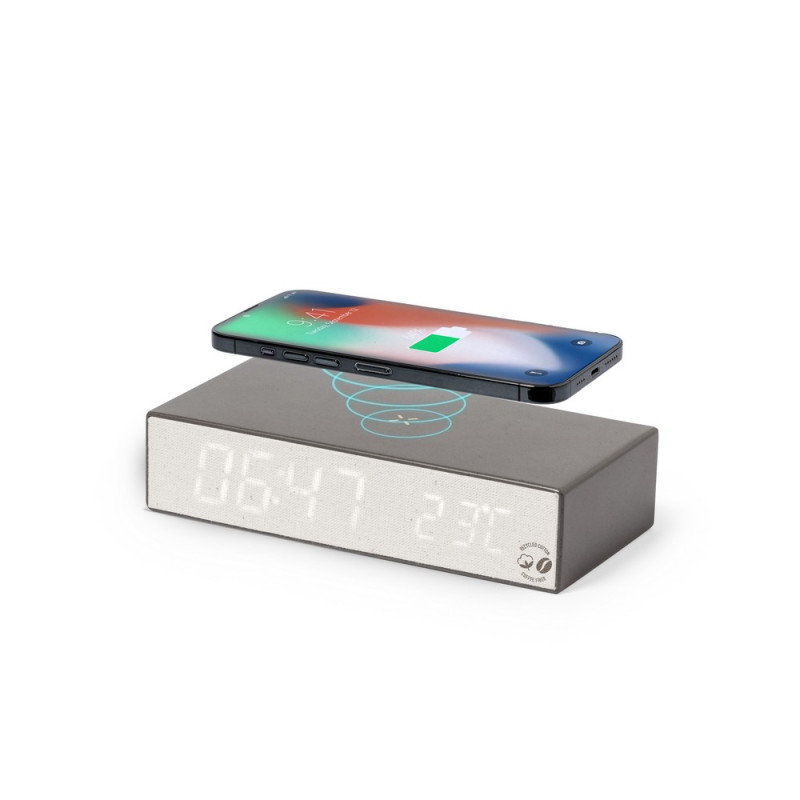 Ładowarka bezprzewodowa 10W z łusek kawowych i bawełny z recyklingu wielofunkcyjny zegar cyfrowy