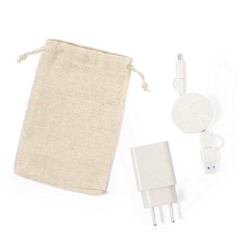 Zestaw podróżny do ładowania ze słomy pszenicznej zwijany kabel do ładowania i synchronizacji ładowarka ścienna bawełnia