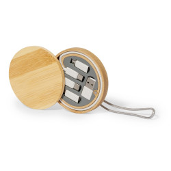 Kabel do ładowania i synchronizacji ze słomy pszenicznej 3 adaptery w komplecie bambusowe etui z zawieszką