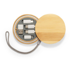 Kabel do ładowania i synchronizacji ze słomy pszenicznej 3 adaptery w komplecie bambusowe etui z zawieszką
