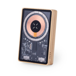 Magnetyczny bezprzewodowy bambusowy power bank 5000 mAh ładowarka bezprzewodowa 15W